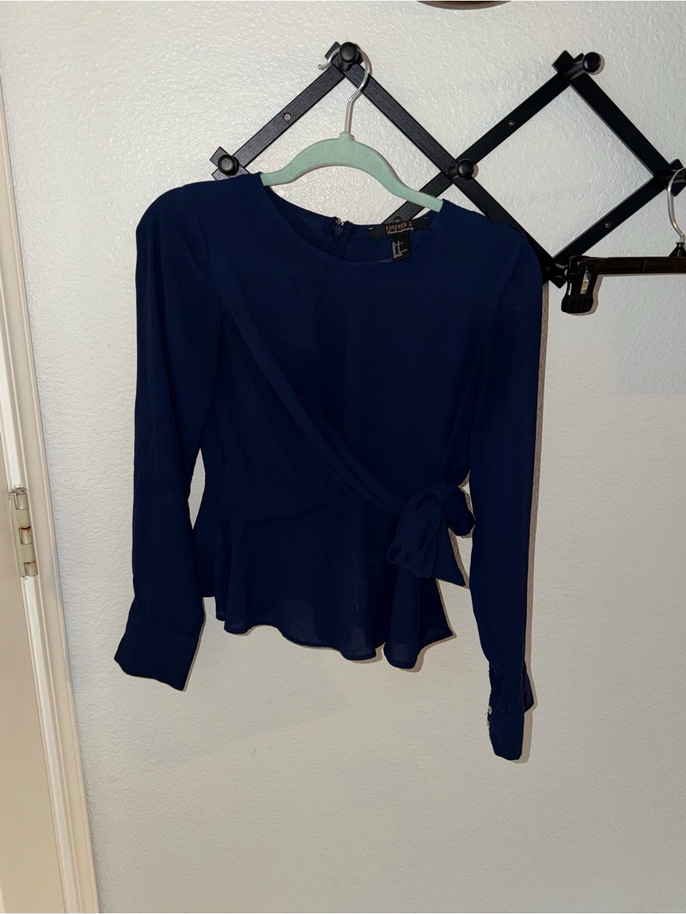 Forever 21 Navy Wrap Peplum Blouse - Picture 2 of 4
